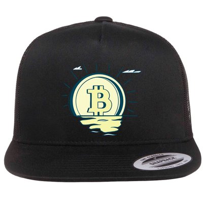 Retro Bitcoin Sunrise Flatbill Hat