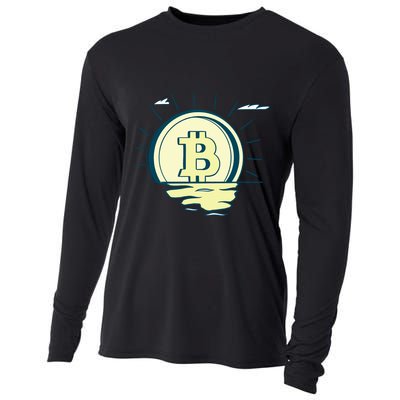 Retro Bitcoin Sunrise Cooling Performance Long Sleeve Crew