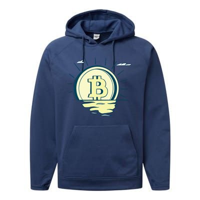 Retro Bitcoin Sunrise Performance Fleece Hoodie