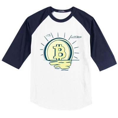 Retro Bitcoin Sunrise Baseball Sleeve Shirt