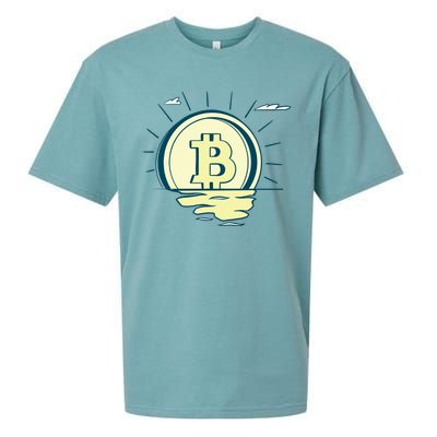 Retro Bitcoin Sunrise Sueded Cloud Jersey T-Shirt