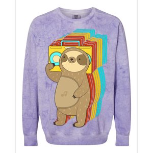 Retro Boombox Sloth Colorblast Crewneck Sweatshirt