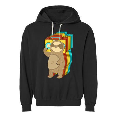 Retro Boombox Sloth Garment-Dyed Fleece Hoodie
