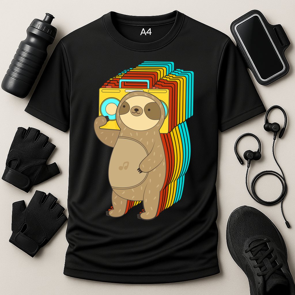 Retro Boombox Sloth Performance Shirt