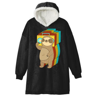 Retro Boombox Sloth Hooded Wearable Blanket