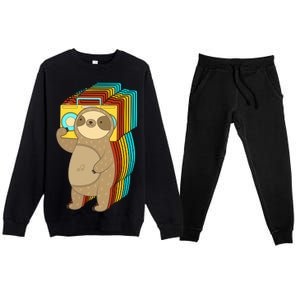 Retro Boombox Sloth Premium Crewneck Sweatsuit Set