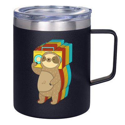 Retro Boombox Sloth 12oz Stainless Steel Coffee Mug