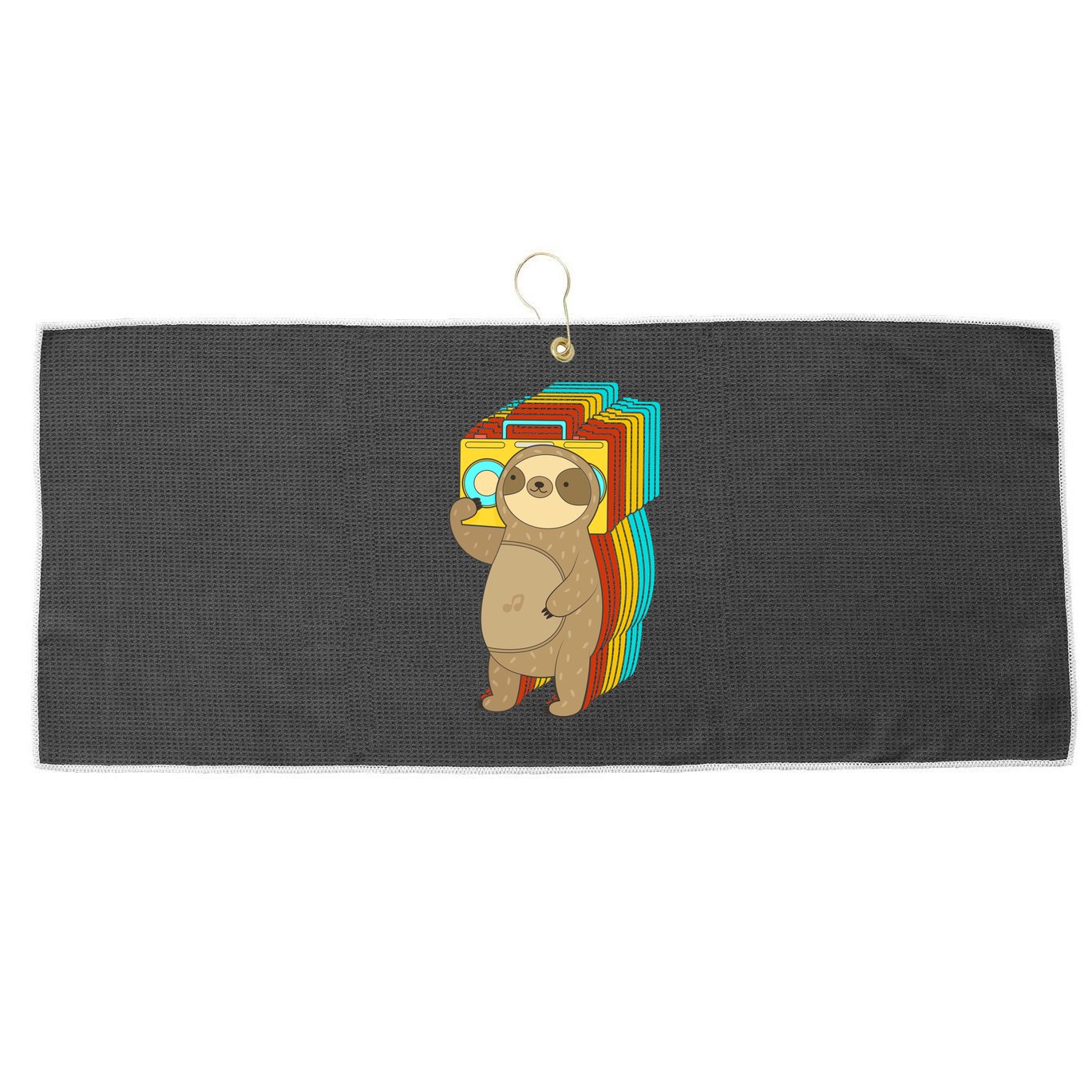 Retro Boombox Sloth Large Microfiber Waffle Golf Towel