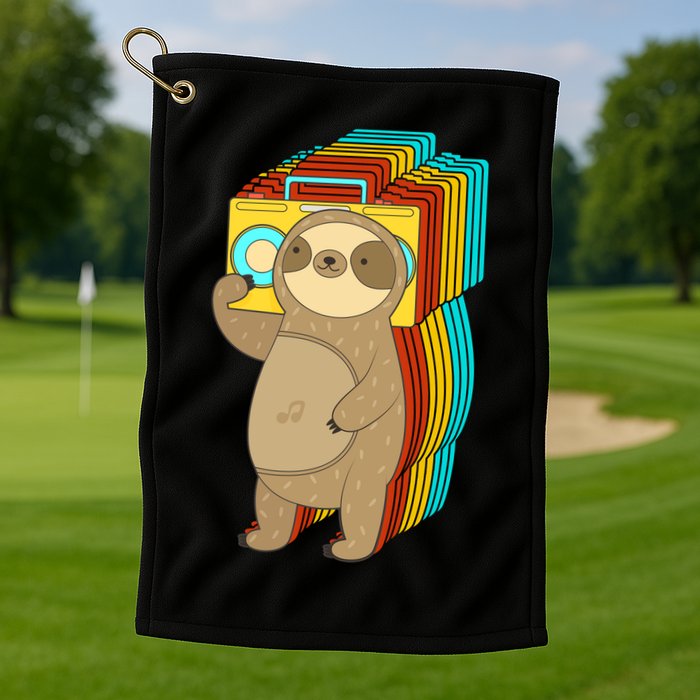 Retro Boombox Sloth Golf Towel