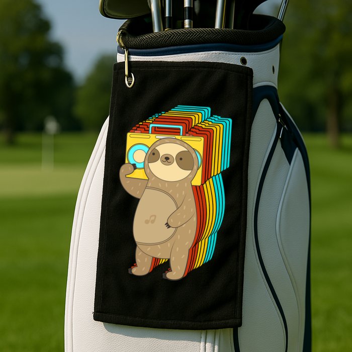 Retro Boombox Sloth Golf Towel