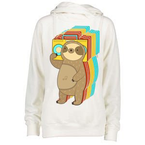 Retro Boombox Sloth Womens Funnel Neck Pullover Hood