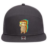 Retro Boombox Sloth 7 Panel Mesh Trucker Snapback Hat