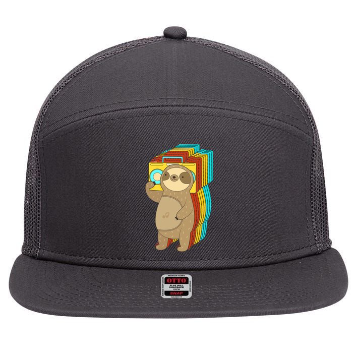 Retro Boombox Sloth 7 Panel Mesh Trucker Snapback Hat