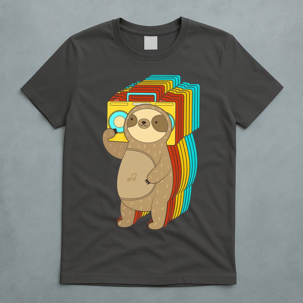 Retro Boombox Sloth T-Shirt