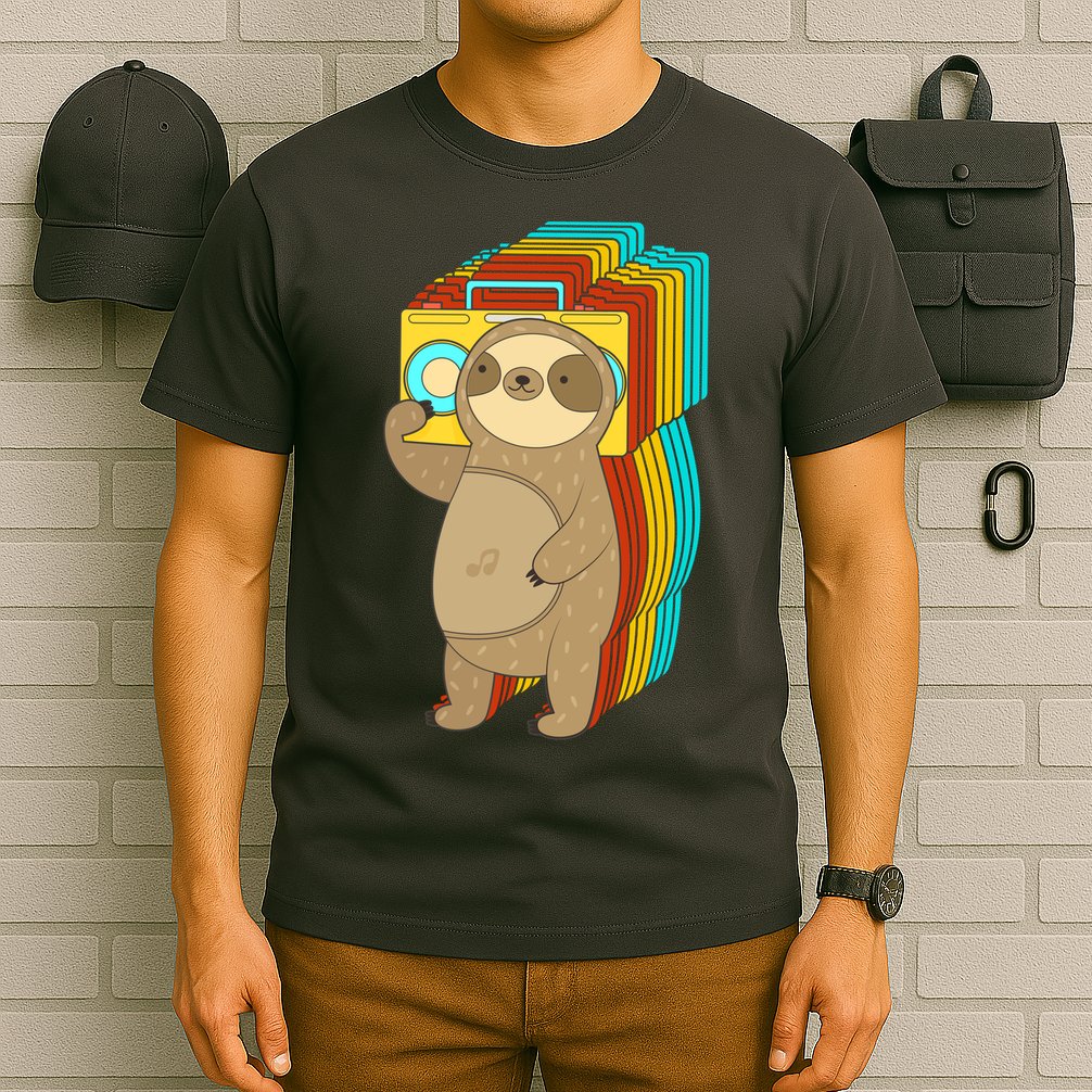 Retro Boombox Sloth T-Shirt