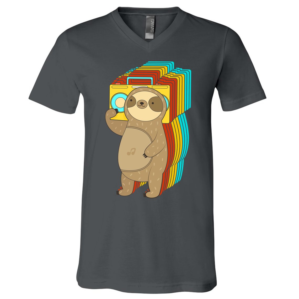 Retro Boombox Sloth V-Neck T-Shirt