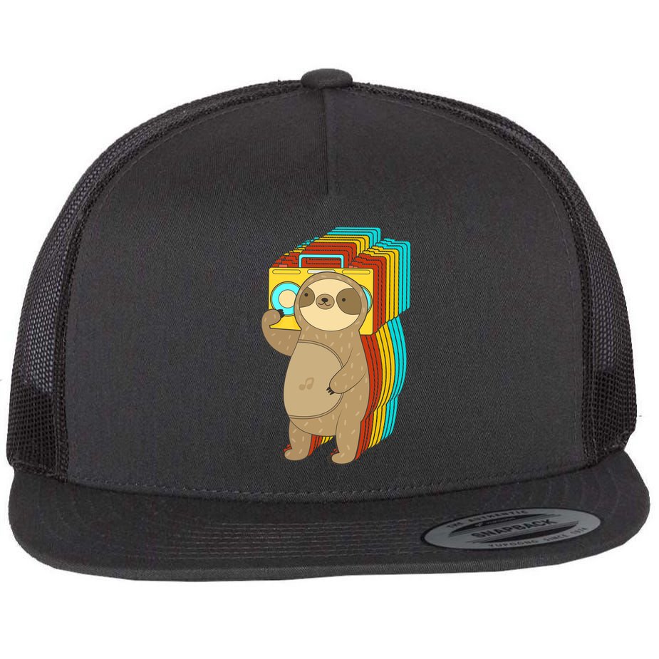 Retro Boombox Sloth Flat Bill Trucker Hat