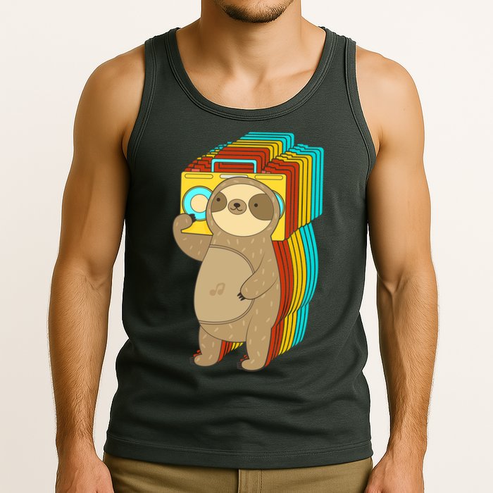 Retro Boombox Sloth Tank Top