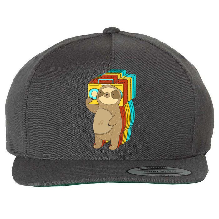Retro Boombox Sloth Wool Snapback Cap