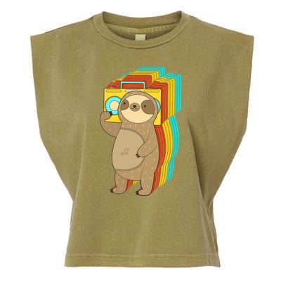 Retro Boombox Sloth Garment-Dyed Women's Muscle Tee