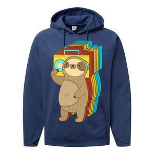 Retro Boombox Sloth Performance Fleece Hoodie