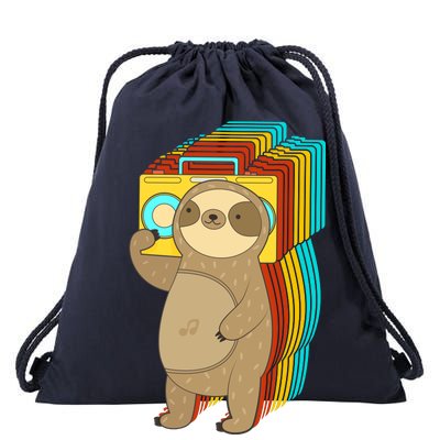 Retro Boombox Sloth Drawstring Bag