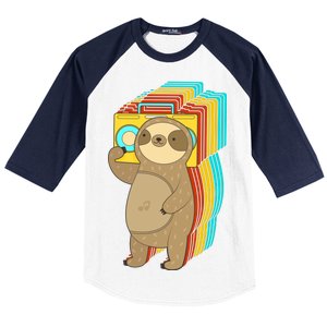 Retro Boombox Sloth Baseball Sleeve Shirt