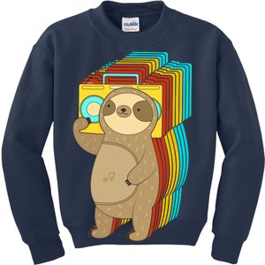 Retro Boombox Sloth Kids Sweatshirt