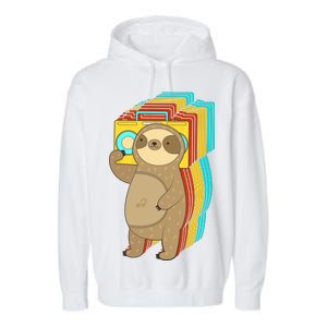 Retro Boombox Sloth Garment-Dyed Fleece Hoodie