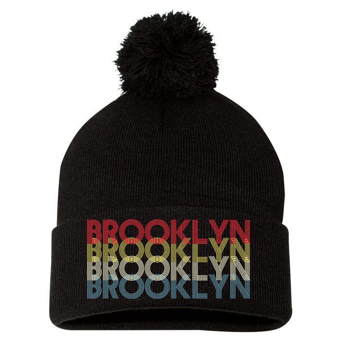 Retro Brooklyn Logo Pom Pom 12in Knit Beanie