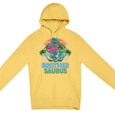 Retro Brother Saurus T-Rex Dinosaur Premium Pullover Hoodie