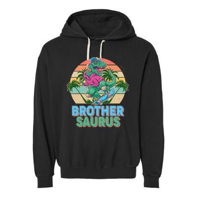 Retro Brother Saurus T-Rex Dinosaur Garment-Dyed Fleece Hoodie