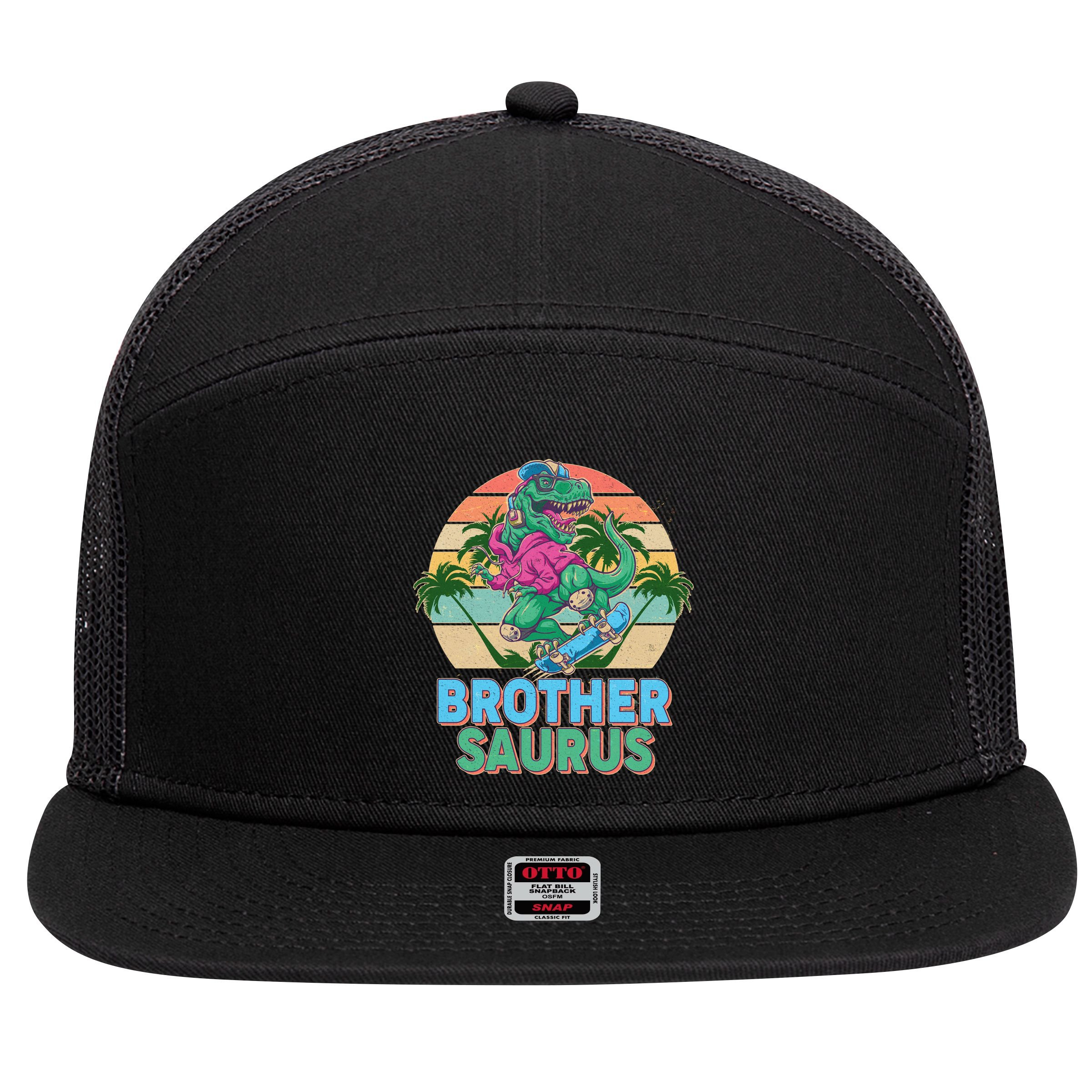 Retro Brother Saurus T-Rex Dinosaur 7 Panel Mesh Trucker Snapback Hat