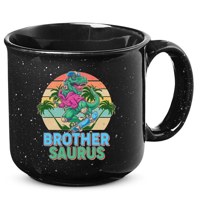 Retro Brother Saurus T-Rex Dinosaur 15oz Campfire Ceramic Mug