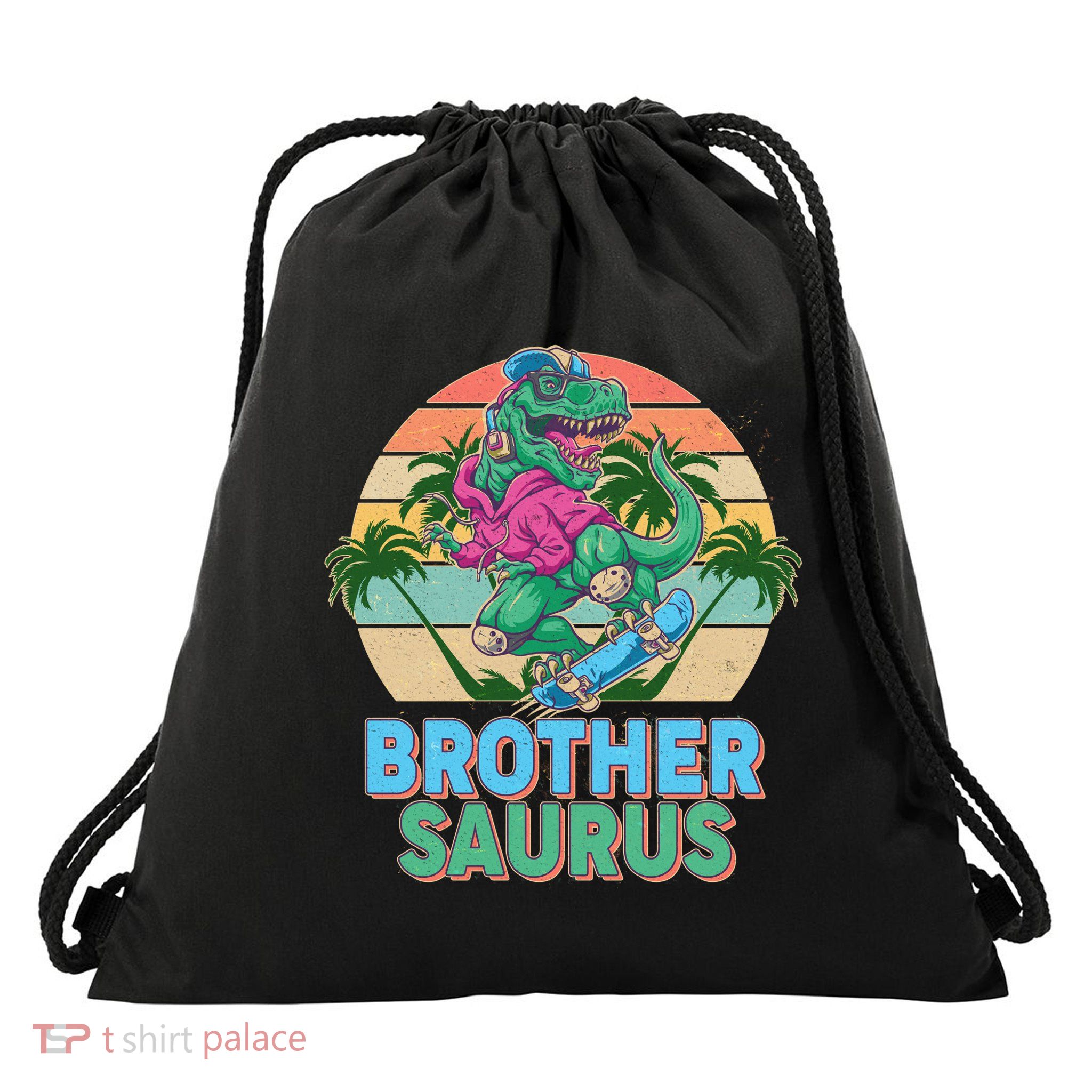 Retro Brother Saurus T-Rex Dinosaur Drawstring Bag
