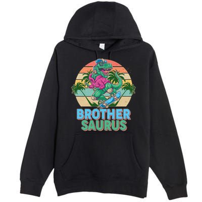 Retro Brother Saurus T-Rex Dinosaur Premium Pullover Hoodie