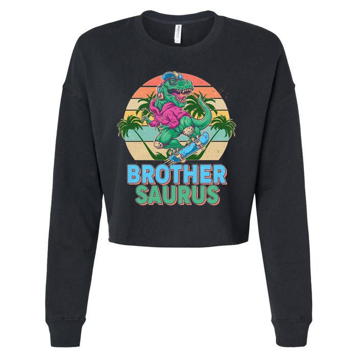 Retro Brother Saurus T-Rex Dinosaur Cropped Pullover Crew
