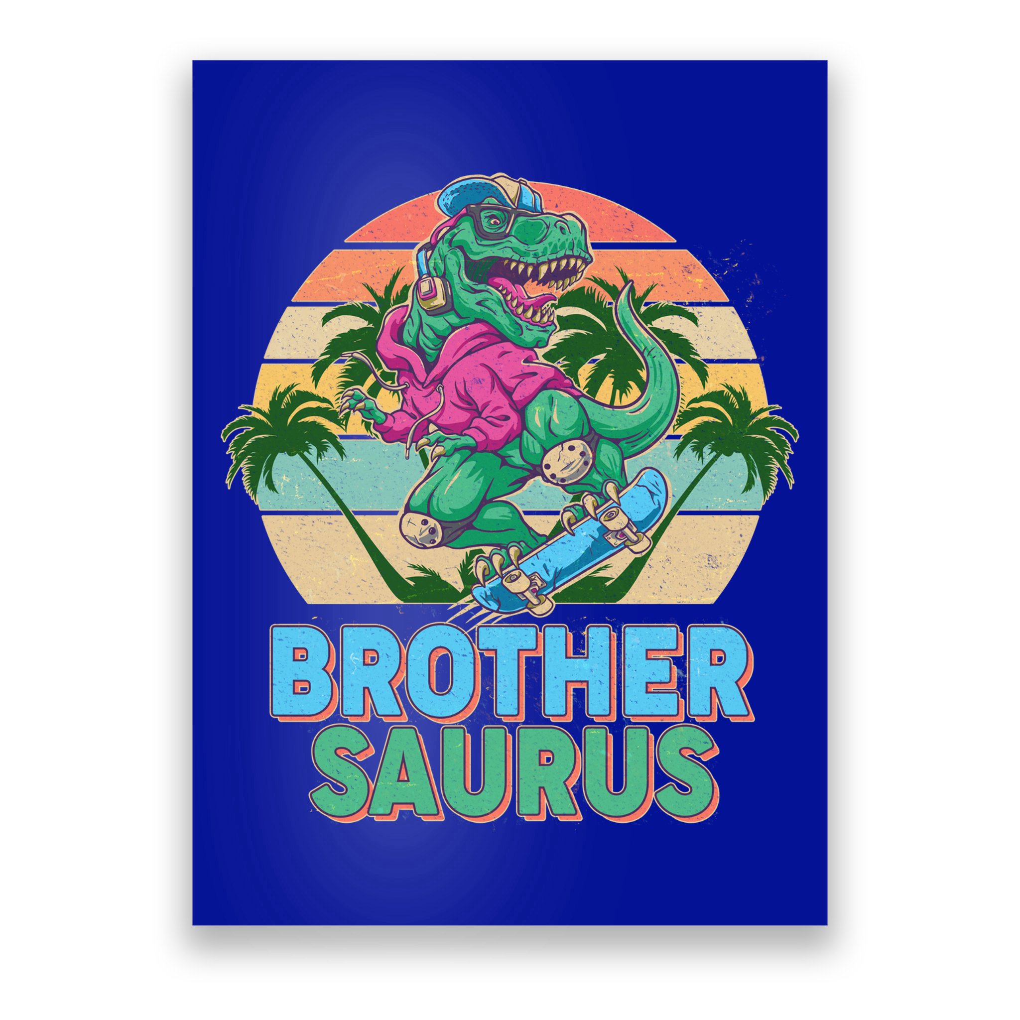 Retro Brother Saurus T-Rex Dinosaur Poster
