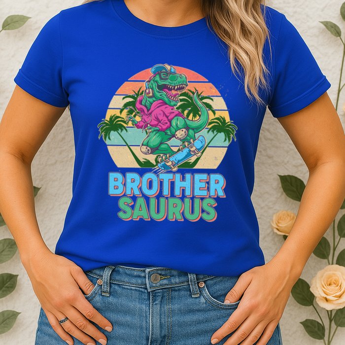 Retro Brother Saurus T-Rex Dinosaur Womens T-Shirt