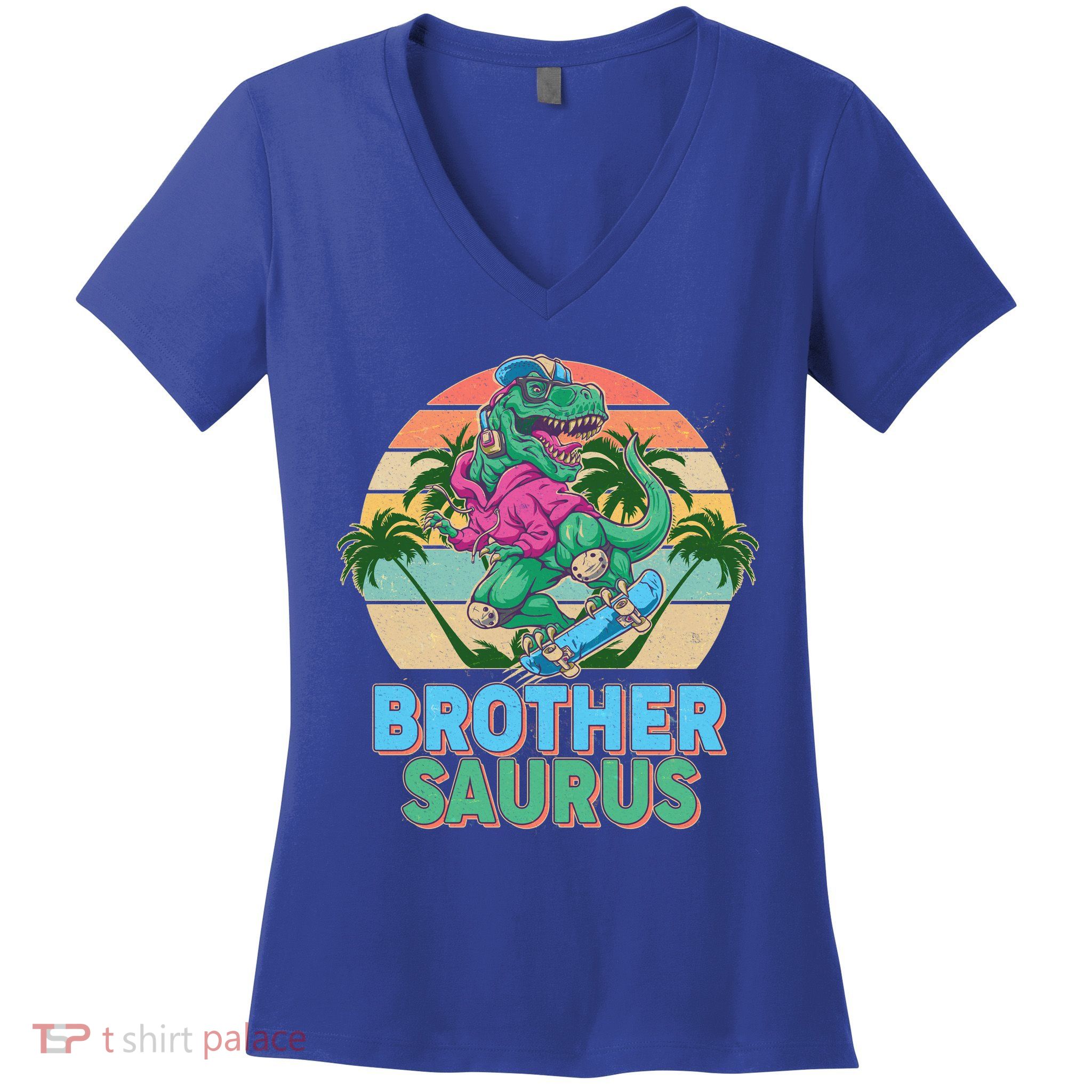Retro Brother Saurus T-Rex Dinosaur Women's V-Neck T-Shirt
