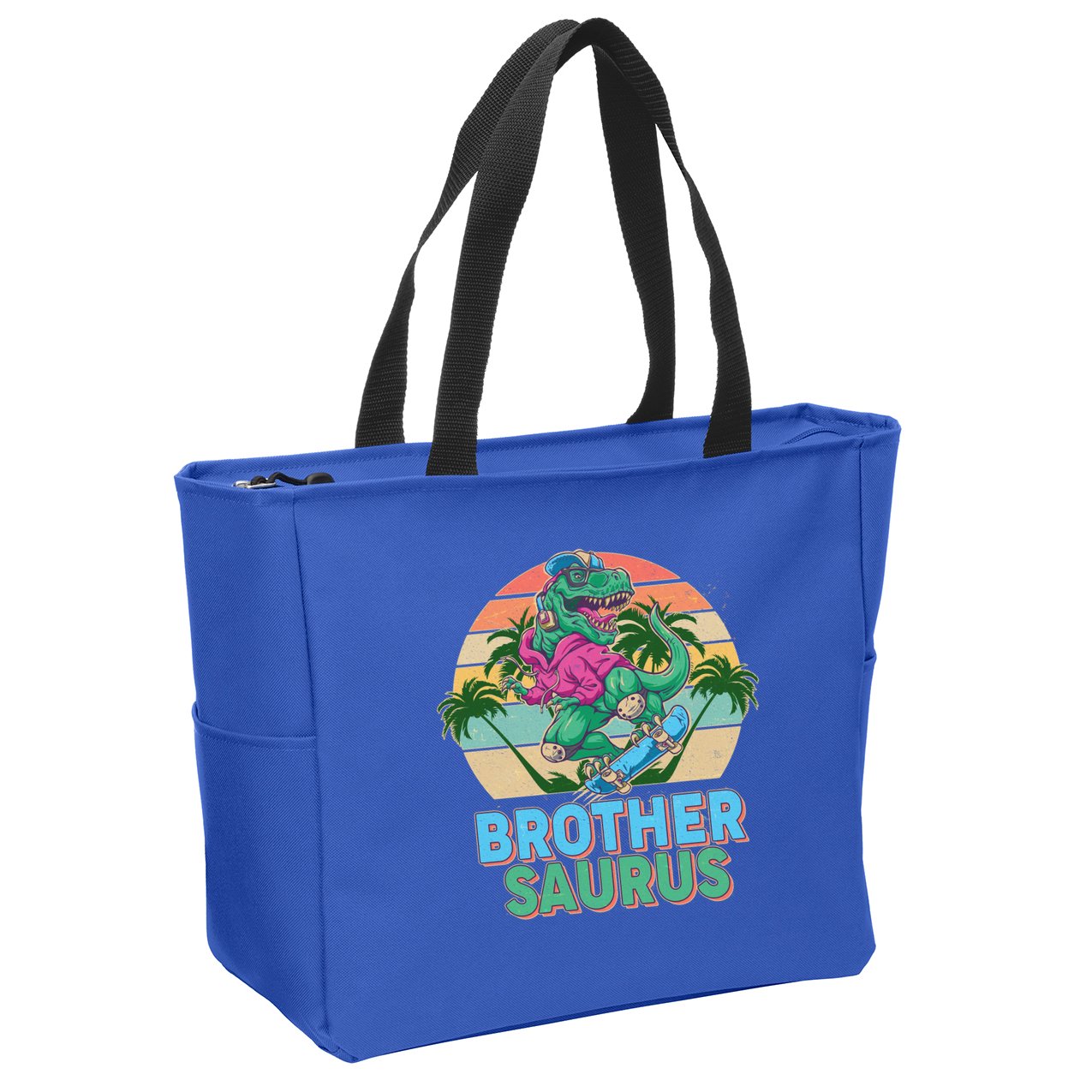Retro Brother Saurus T-Rex Dinosaur Zip Tote Bag