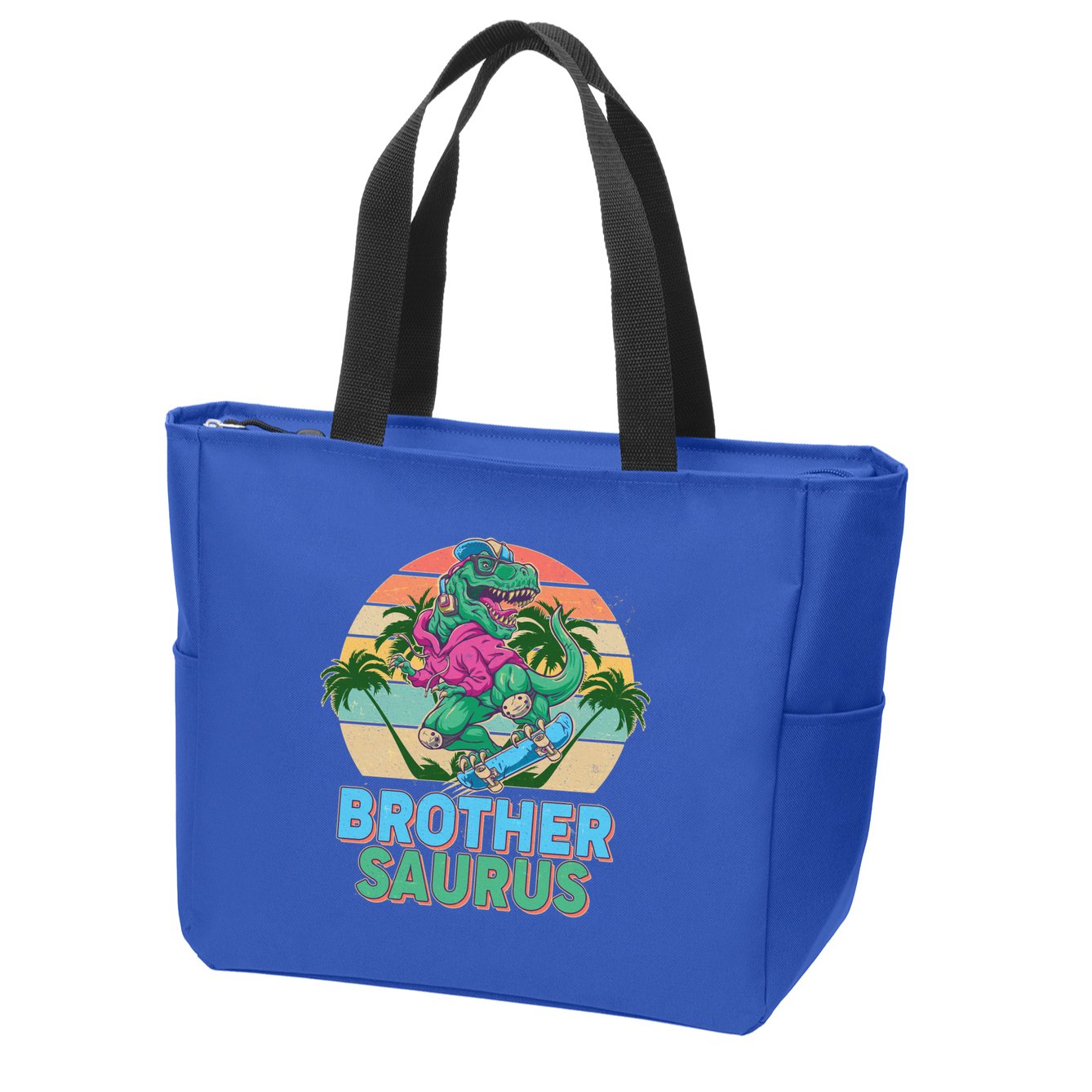 Retro Brother Saurus T-Rex Dinosaur Zip Tote Bag