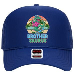 Retro Brother Saurus T-Rex Dinosaur High Crown Mesh Back Trucker Hat