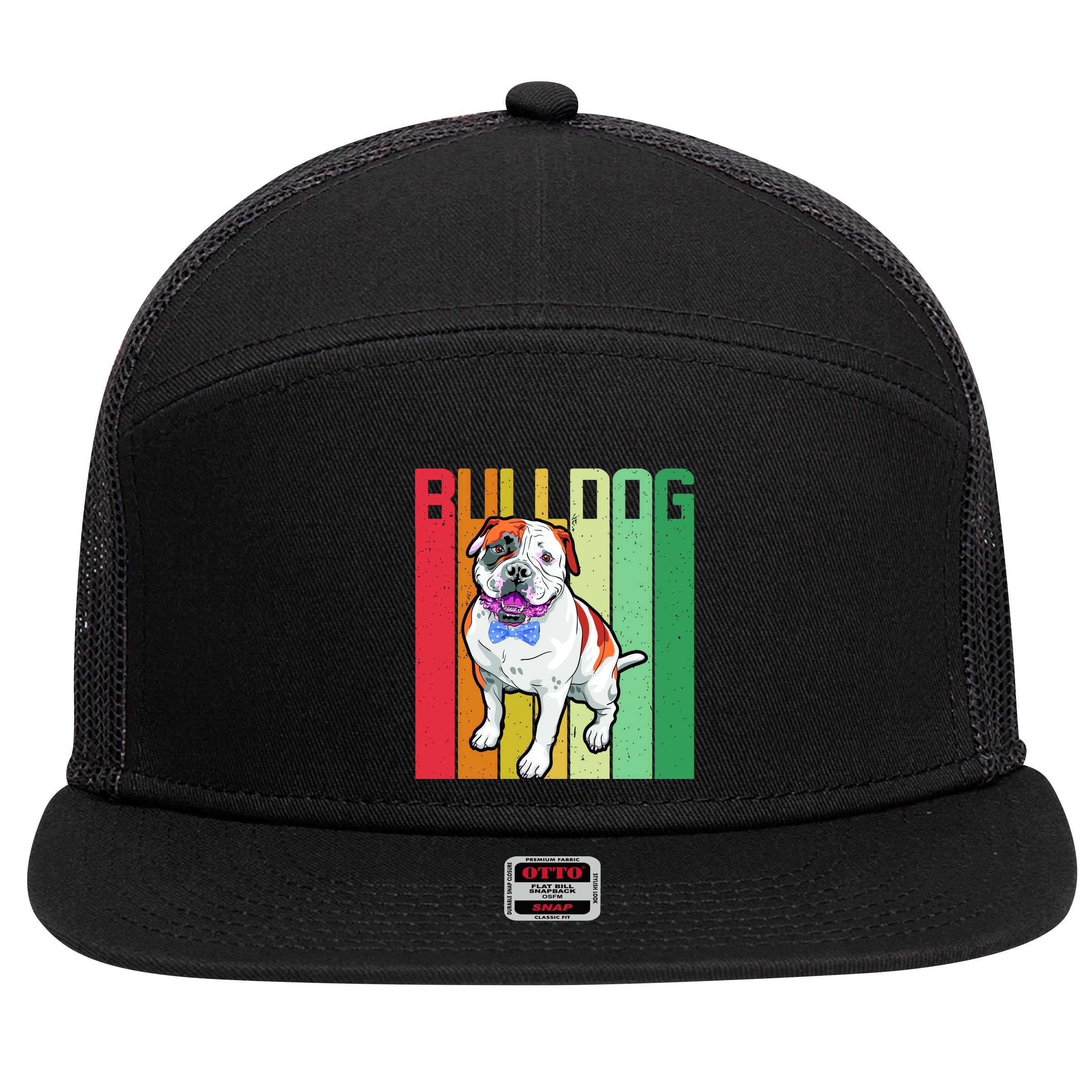 Retro Bulldog 7 Panel Mesh Trucker Snapback Hat
