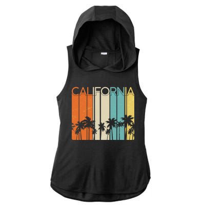 Retro California Palms Ladies PosiCharge Tri-Blend Wicking Draft Hoodie Tank