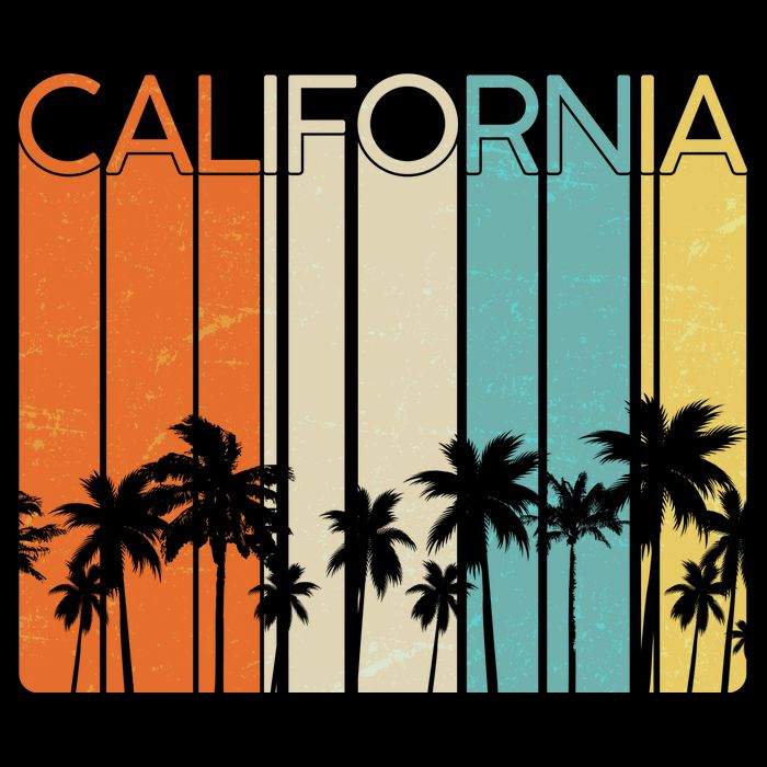 Retro California Palms Drawstring Bag