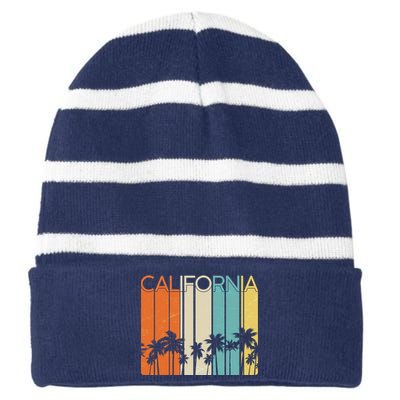 Retro California Palms Striped Beanie with Solid Band