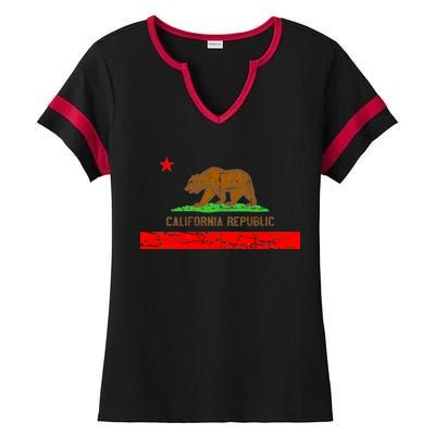 Retro California Republic Flag Ladies Halftime Notch Neck Tee