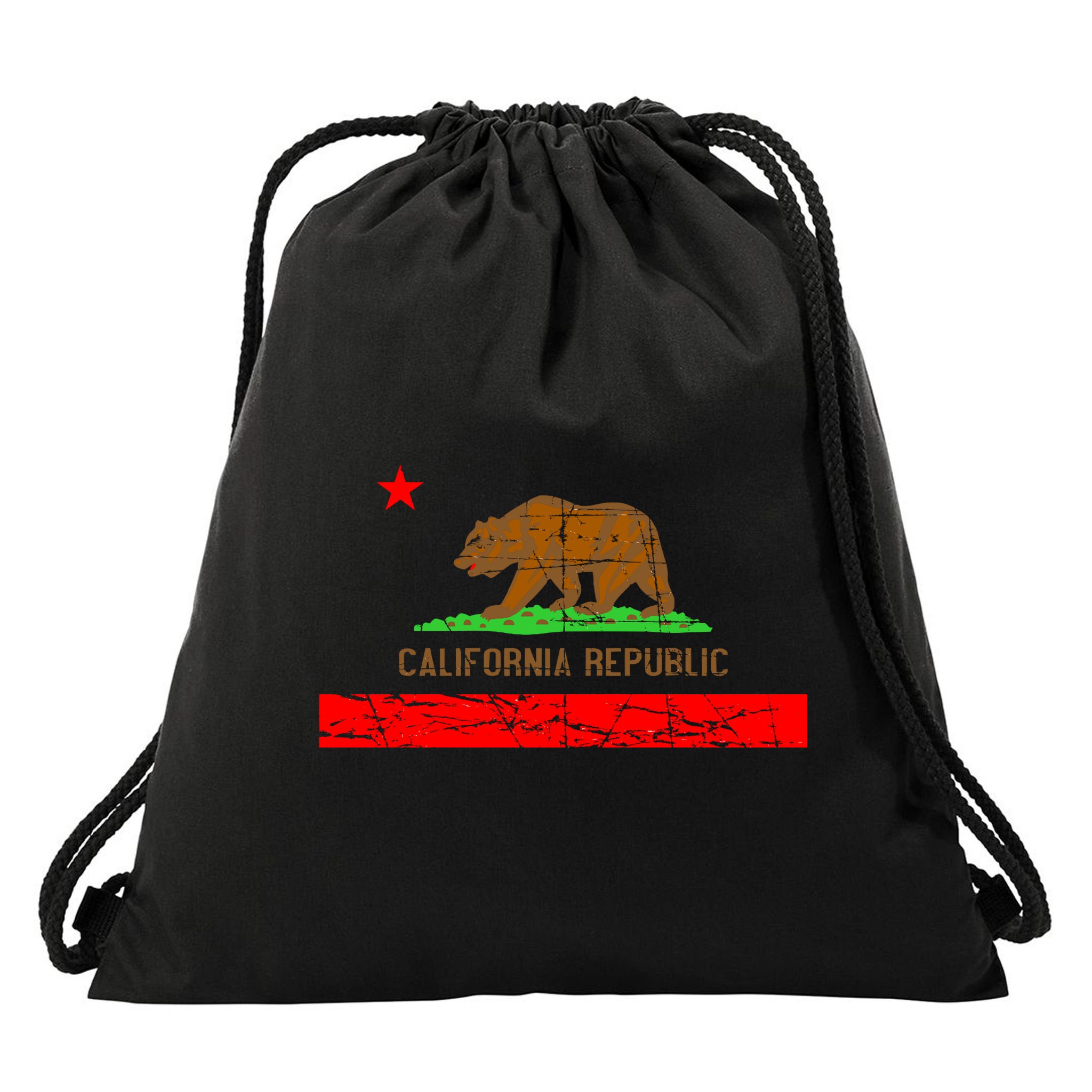 Retro California Republic Flag Drawstring Bag