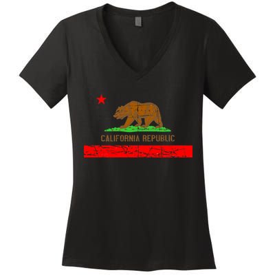 Retro California Republic Flag Women's V-Neck T-Shirt
